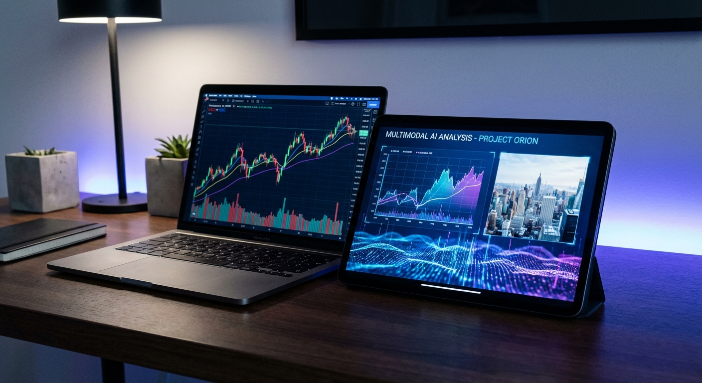 Sleek workspace showing AI Vortex interface analyzing data and images