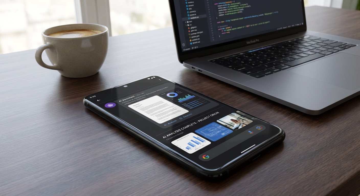 AI Vortex app on a modern smartphone analyzing professional documents and images